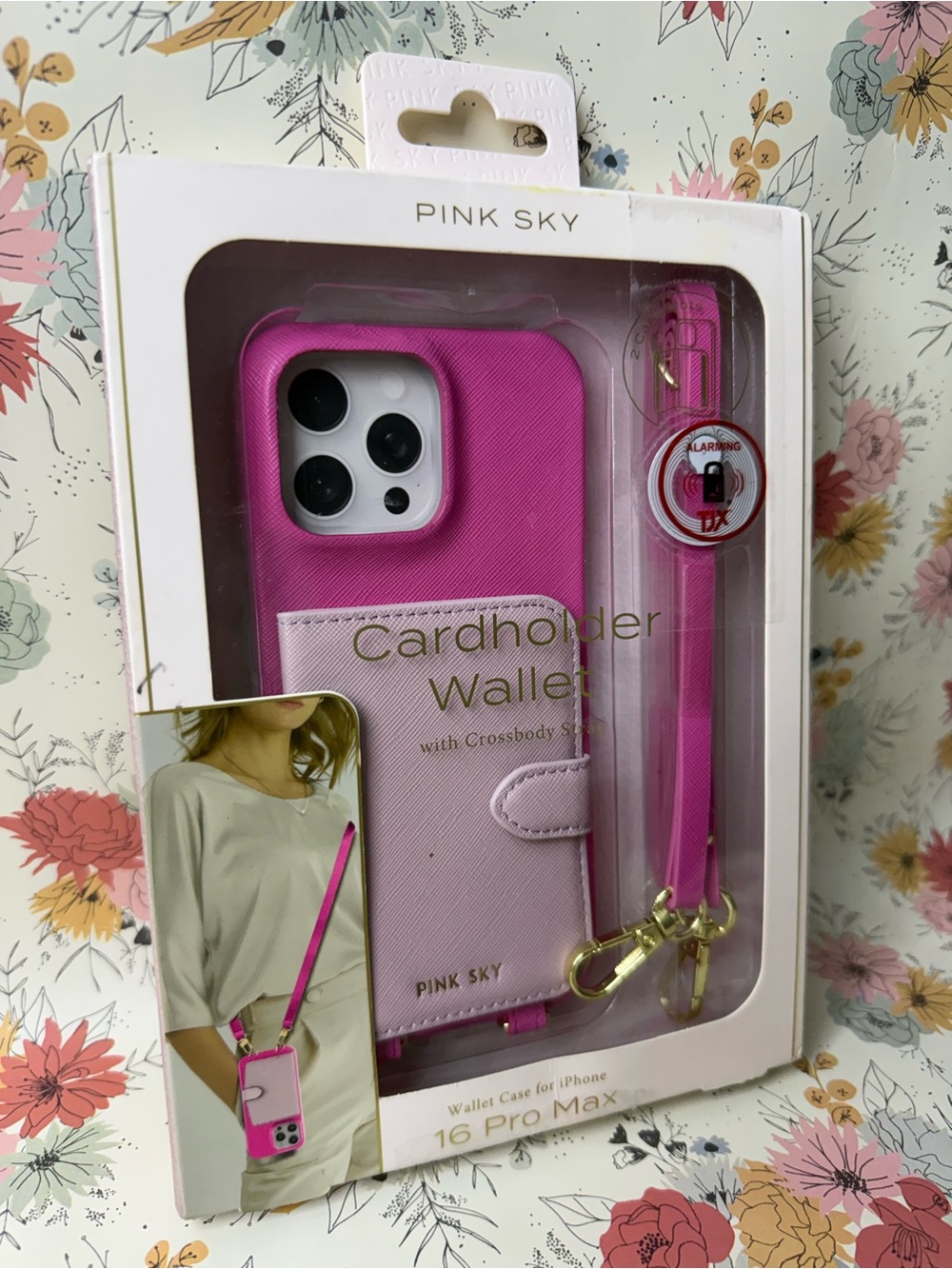 Cardholder Wallet Case with Crossbody Strap for iPhone 16 Pro Max - Pink